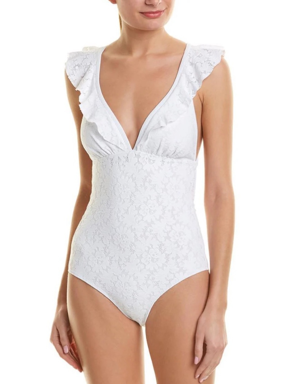 NWT Shoshanna Ruffle Neck One-Piece Swimsuit lace bridal honeymoon romantic 4